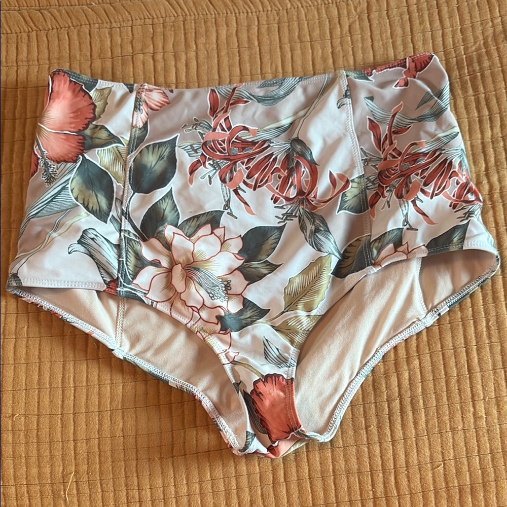 Kortni Jeane Cream and Red High-Waisted Bikini